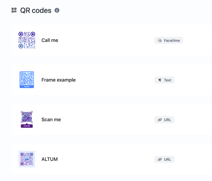 Screenshot della pagina del sistema QR code dell'app